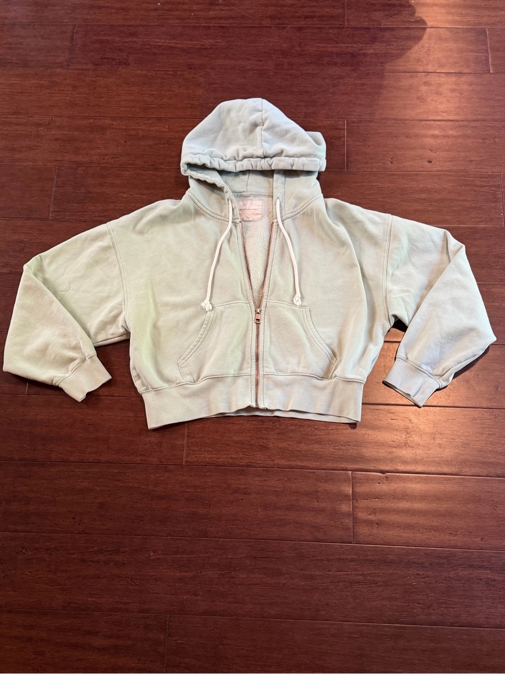 American Eagle Mint Cropped Zip-Up Hoodie